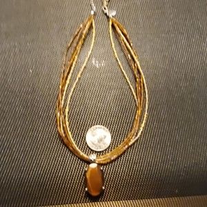 Lia Sophia necklave with large brown stone. Beaded
